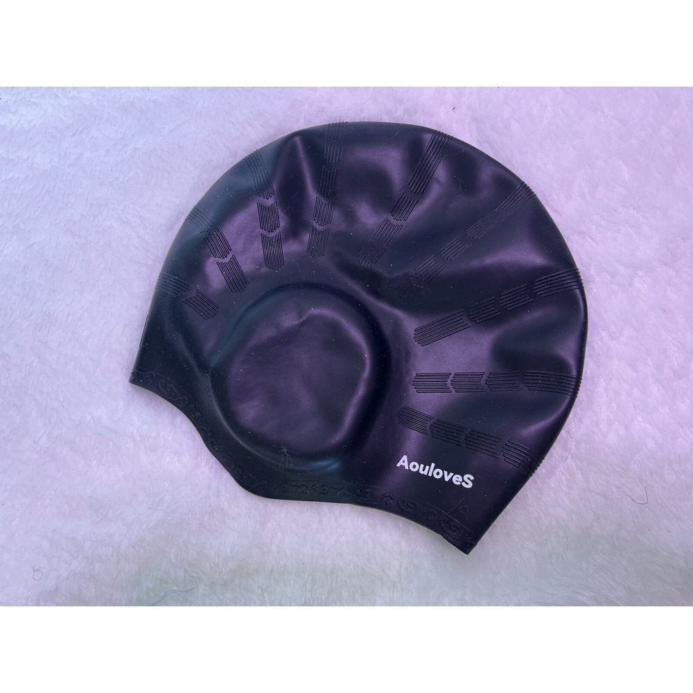 Black Silicon swim cap by Aouloves. Nice Snug Fit.